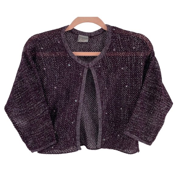 All About You Women's Size Medium Dark Purple Sheer Mesh Sparkly Cardigan - Picture 1 of 6